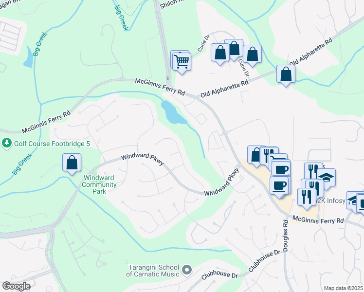 map of restaurants, bars, coffee shops, grocery stores, and more near 1175 Chasewood Trail in Alpharetta