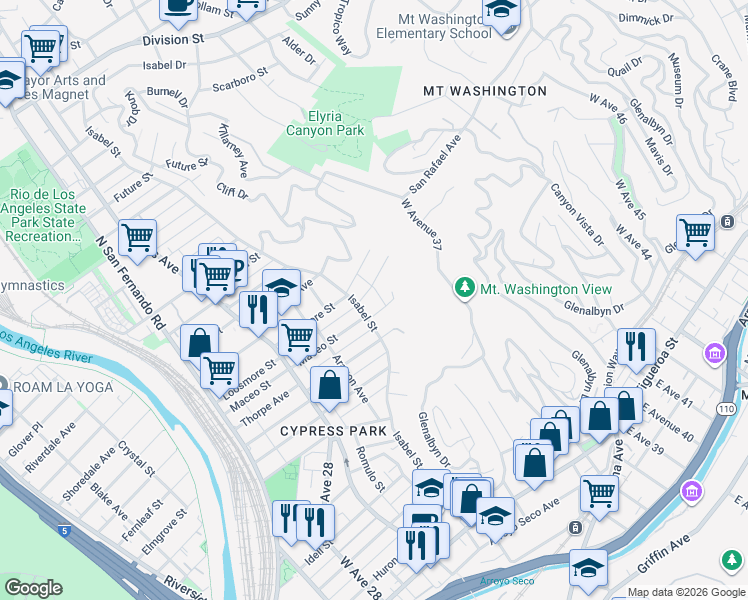 map of restaurants, bars, coffee shops, grocery stores, and more near 3521 Thorpe Avenue in Los Angeles
