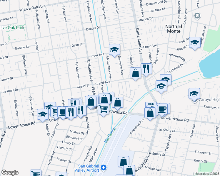 map of restaurants, bars, coffee shops, grocery stores, and more near 4951 McClintock Avenue in Temple City