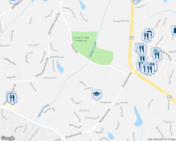 map of restaurants, bars, coffee shops, grocery stores, and more near 2925 Saint Andrews Court in Cumming