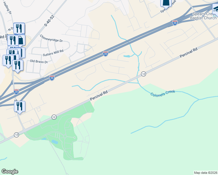 map of restaurants, bars, coffee shops, grocery stores, and more near 4655 Percival Road in Columbia