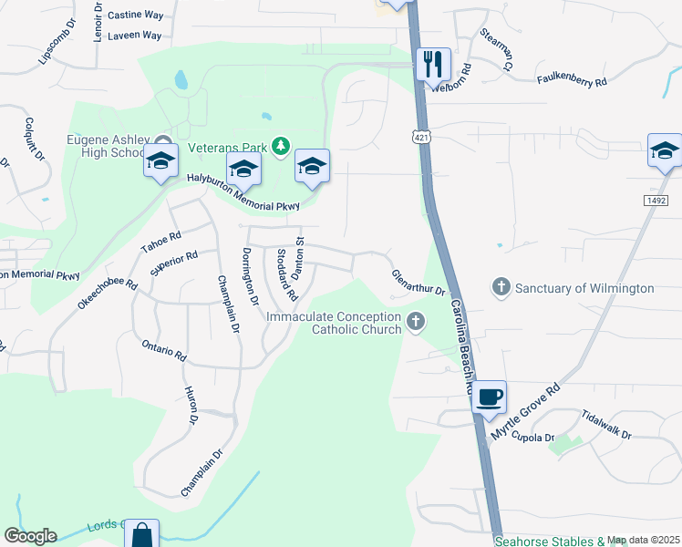 map of restaurants, bars, coffee shops, grocery stores, and more near 712 Bancroft Drive in Wilmington