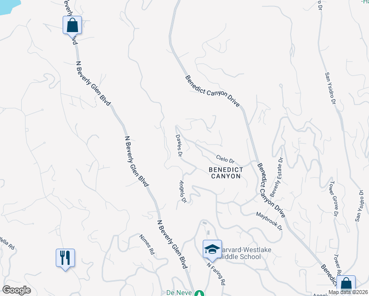 map of restaurants, bars, coffee shops, grocery stores, and more near 10216 Cielo Drive in Beverly Hills