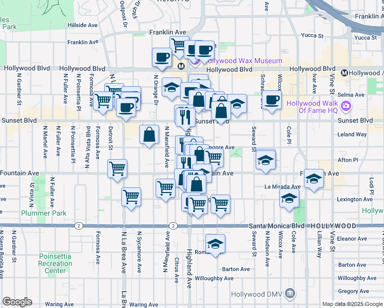 map of restaurants, bars, coffee shops, grocery stores, and more near in Los Angeles