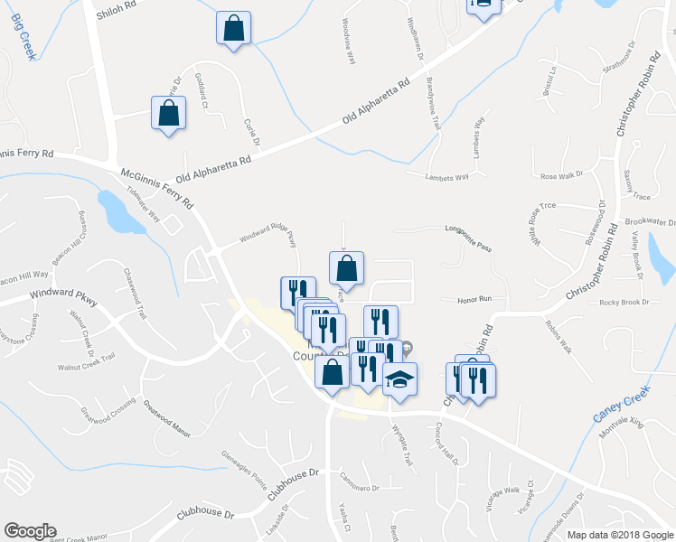 map of restaurants, bars, coffee shops, grocery stores, and more near 4960 Hastings Terrace in Alpharetta