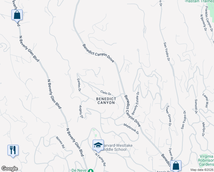 map of restaurants, bars, coffee shops, grocery stores, and more near 1436 Bella Drive in Beverly Hills