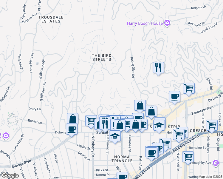 map of restaurants, bars, coffee shops, grocery stores, and more near 9046 Oriole Way in Los Angeles
