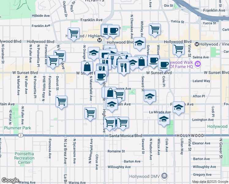 map of restaurants, bars, coffee shops, grocery stores, and more near 1344 North McCadden Place in Los Angeles