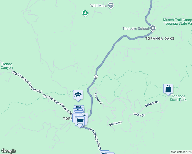 map of restaurants, bars, coffee shops, grocery stores, and more near California 27 in Topanga