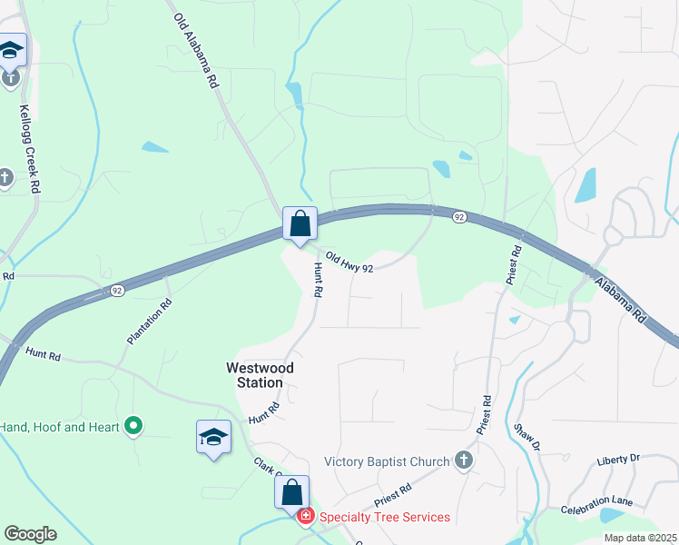map of restaurants, bars, coffee shops, grocery stores, and more near 3170 Old Highway 92 in Acworth