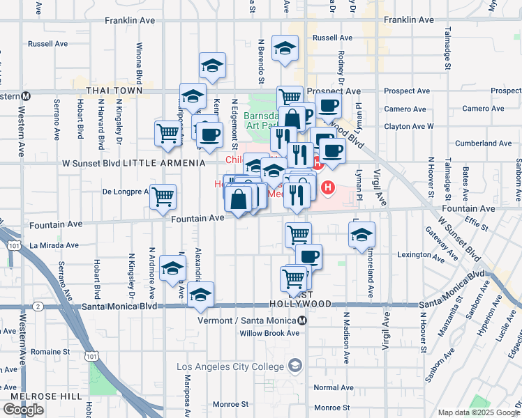 map of restaurants, bars, coffee shops, grocery stores, and more near 1308 L Ron Hubbard Way in Los Angeles