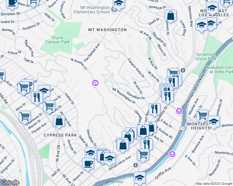 map of restaurants, bars, coffee shops, grocery stores, and more near 452 Mount Washington Drive in Los Angeles