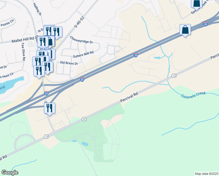 map of restaurants, bars, coffee shops, grocery stores, and more near 1155 Clemson Frontage Road in Columbia
