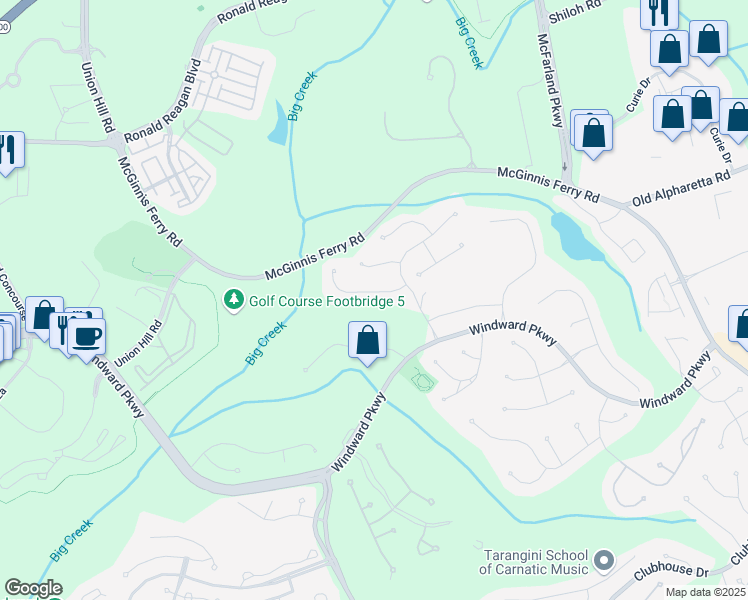 map of restaurants, bars, coffee shops, grocery stores, and more near 1340 Hillcrest Heights in Alpharetta