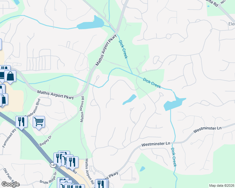 map of restaurants, bars, coffee shops, grocery stores, and more near 6425 Haddington Ln in Suwanee