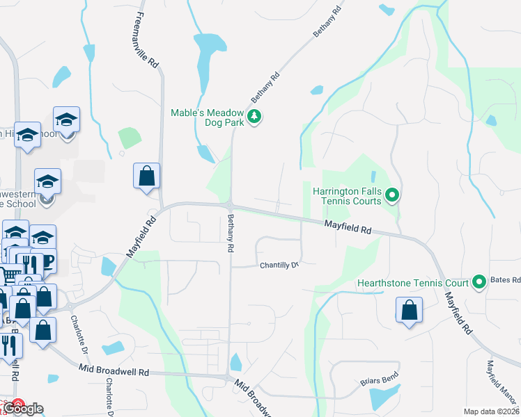 map of restaurants, bars, coffee shops, grocery stores, and more near 1240 Mayfield Road in Alpharetta