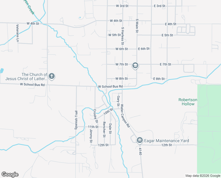 map of restaurants, bars, coffee shops, grocery stores, and more near South Burk Street in Eagar