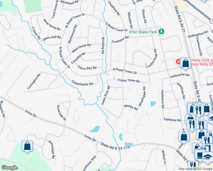 map of restaurants, bars, coffee shops, grocery stores, and more near 343 Gales River Road in Irmo