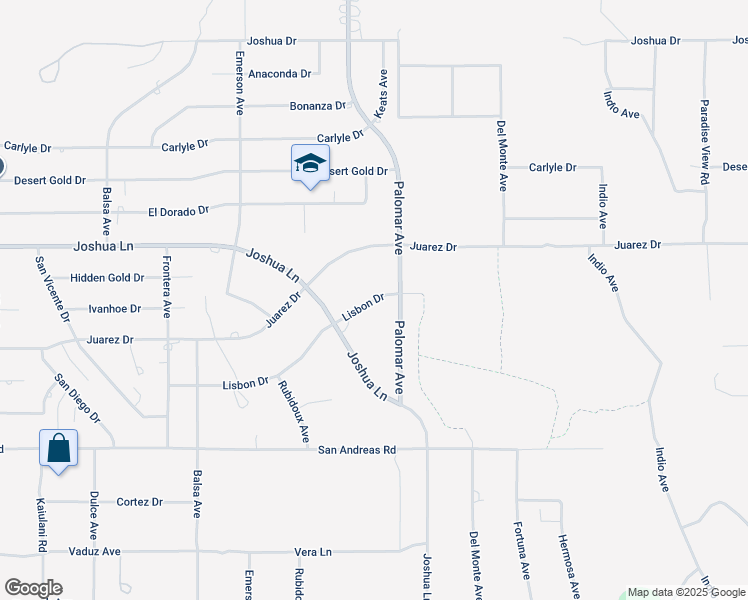 map of restaurants, bars, coffee shops, grocery stores, and more near Lisbon Drive in Yucca Valley