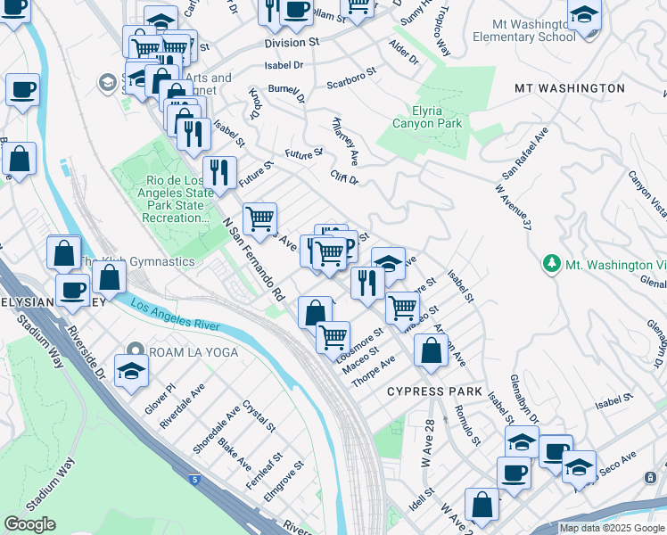 map of restaurants, bars, coffee shops, grocery stores, and more near 1225 Cypress Avenue in Los Angeles
