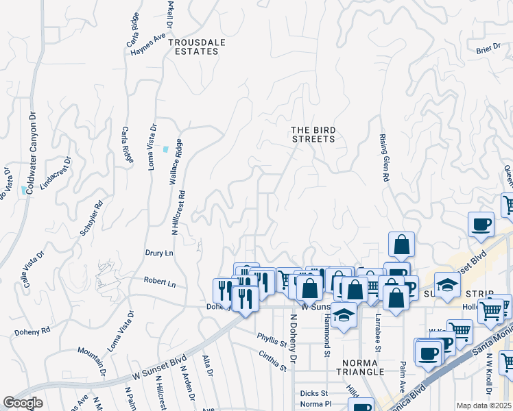 map of restaurants, bars, coffee shops, grocery stores, and more near in Los Angeles