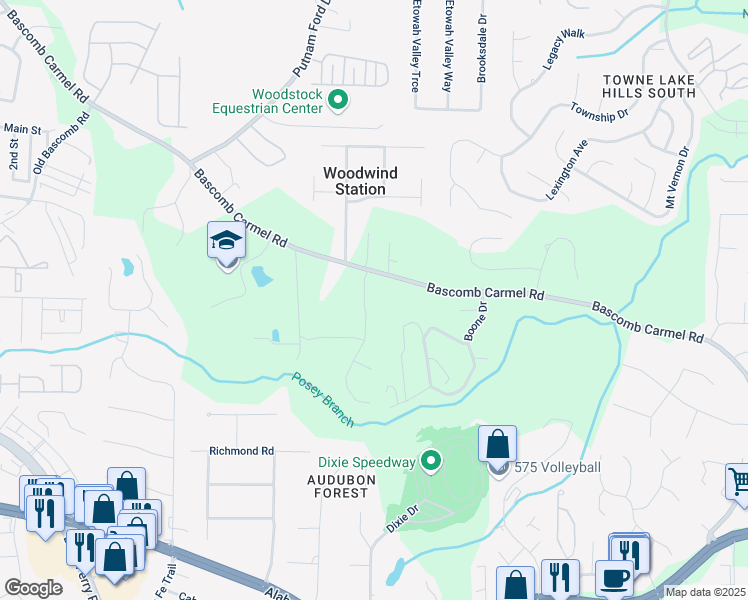 map of restaurants, bars, coffee shops, grocery stores, and more near 1019 Cooks Farm Way in Woodstock
