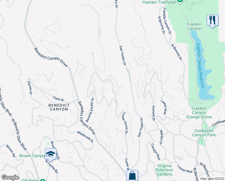 map of restaurants, bars, coffee shops, grocery stores, and more near Beverly Grove Drive in Los Angeles