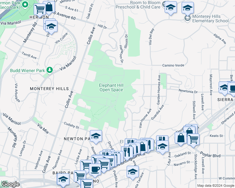 map of restaurants, bars, coffee shops, grocery stores, and more near 4253 Drysdale Avenue in Los Angeles