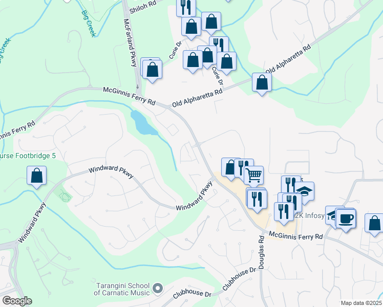map of restaurants, bars, coffee shops, grocery stores, and more near 13030 Dartmore Avenue in Alpharetta