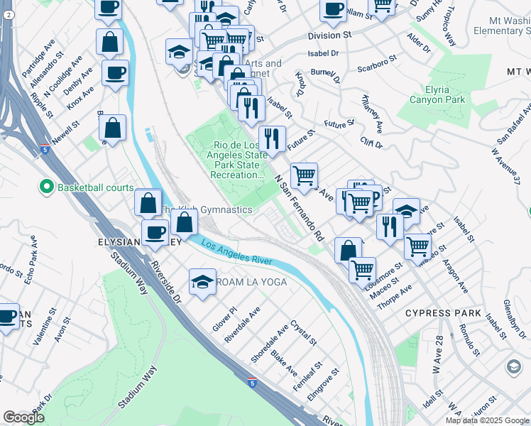 map of restaurants, bars, coffee shops, grocery stores, and more near 2700 East Chaucer Street in Los Angeles