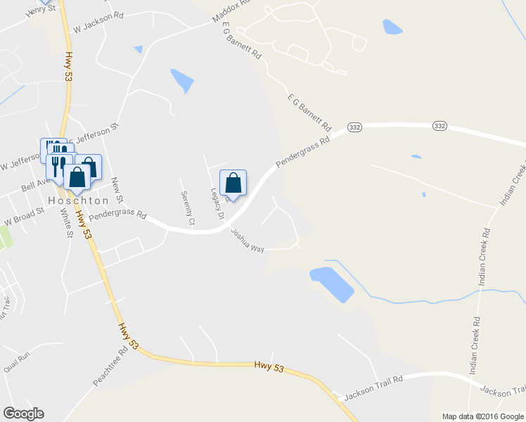 map of restaurants, bars, coffee shops, grocery stores, and more near 46 Boyd Drive in Hoschton