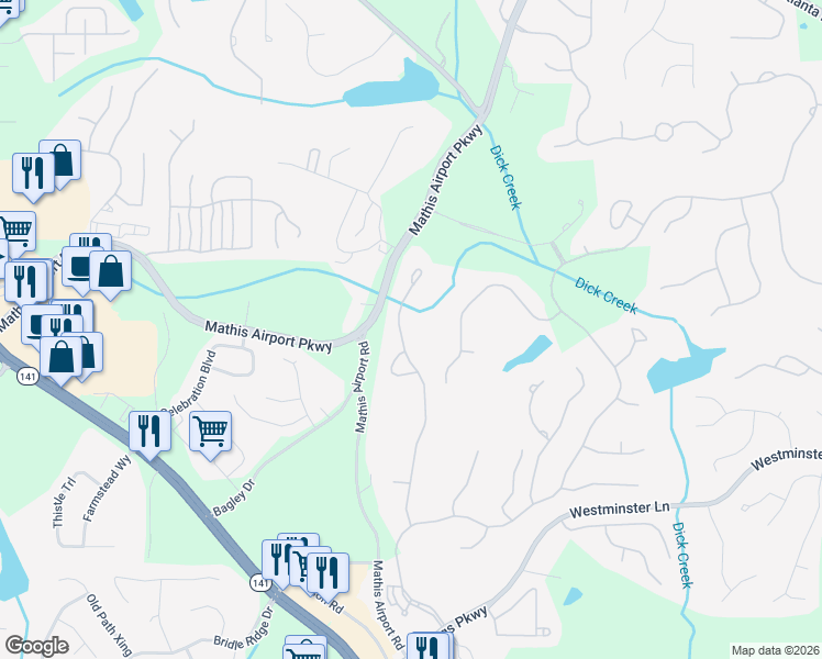 map of restaurants, bars, coffee shops, grocery stores, and more near 5830 Stoneleigh Drive in Suwanee