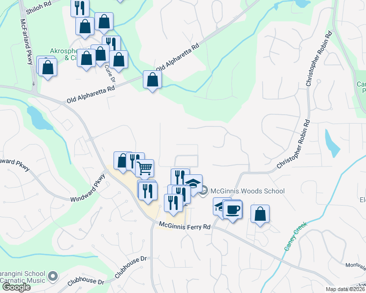 map of restaurants, bars, coffee shops, grocery stores, and more near 5625 Hastings Terrace in Alpharetta