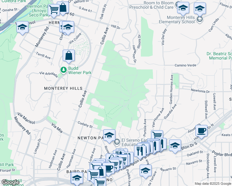map of restaurants, bars, coffee shops, grocery stores, and more near 4232 North Locke Avenue in Los Angeles