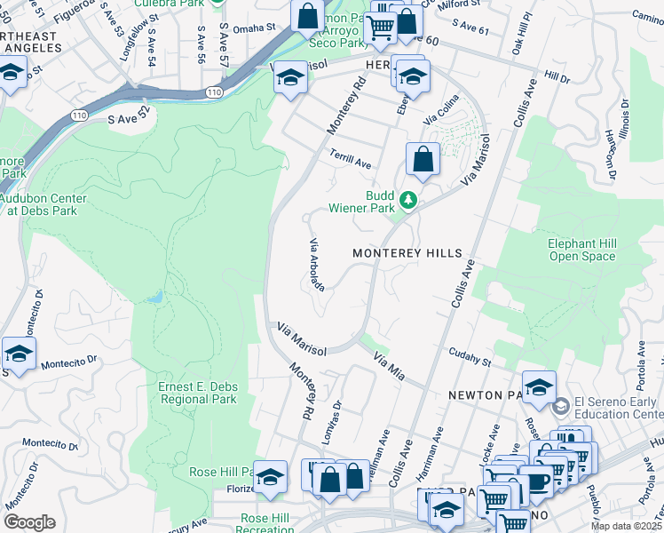 map of restaurants, bars, coffee shops, grocery stores, and more near 4210 Vía Arbolada in Los Angeles