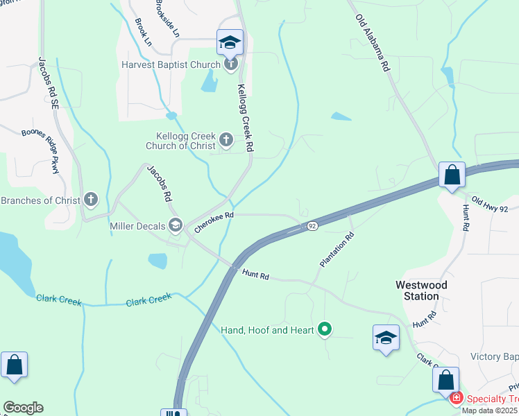map of restaurants, bars, coffee shops, grocery stores, and more near 2279 Georgia 92 in Acworth