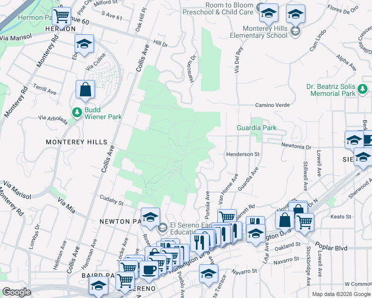 map of restaurants, bars, coffee shops, grocery stores, and more near 4253 Drysdale Avenue in Los Angeles