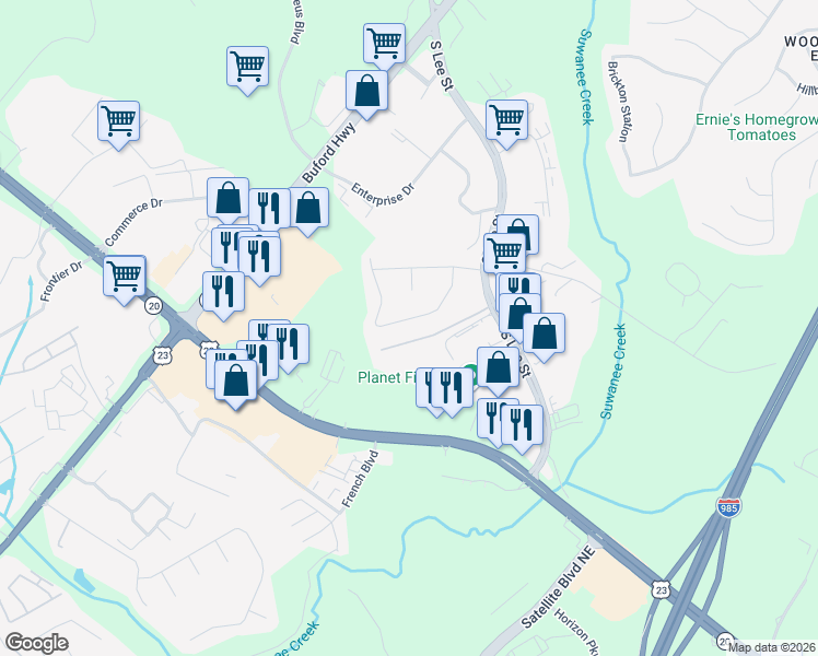 map of restaurants, bars, coffee shops, grocery stores, and more near 4093 Sturgeon Circle in Buford
