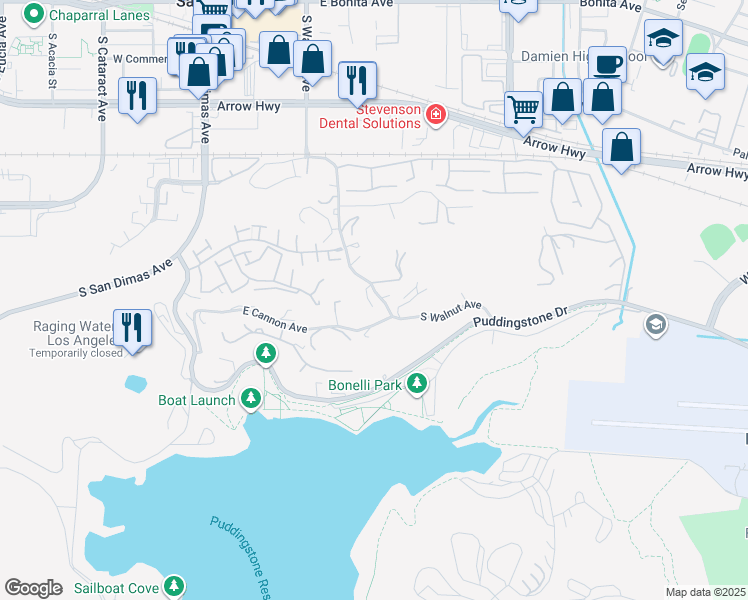 map of restaurants, bars, coffee shops, grocery stores, and more near 762 Harwood Court in San Dimas
