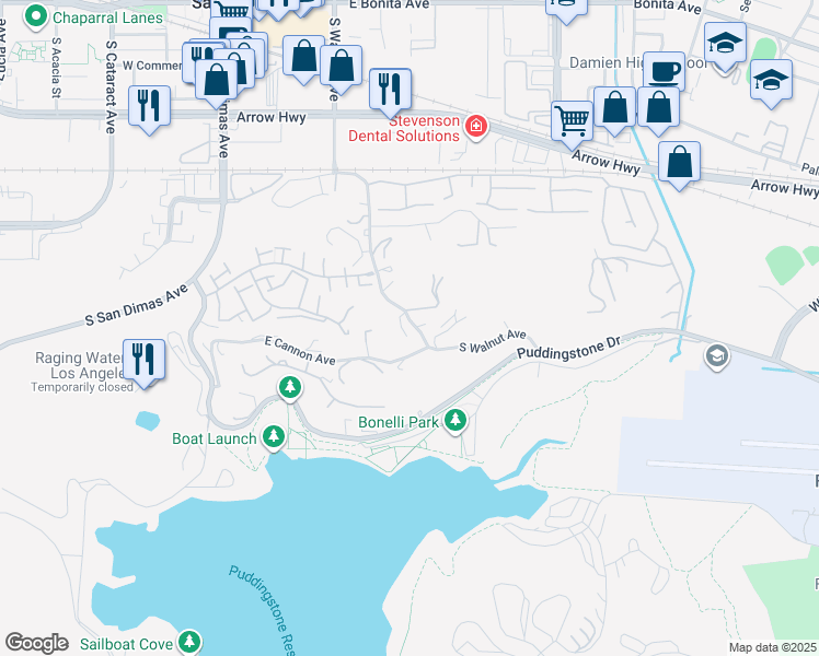 map of restaurants, bars, coffee shops, grocery stores, and more near 762 Harwood Court in San Dimas