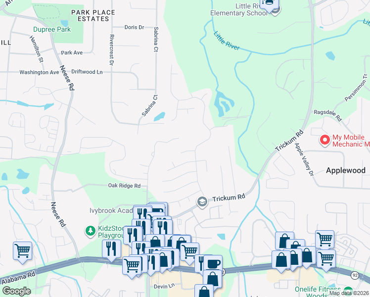 map of restaurants, bars, coffee shops, grocery stores, and more near 806 Cataya Cove in Woodstock