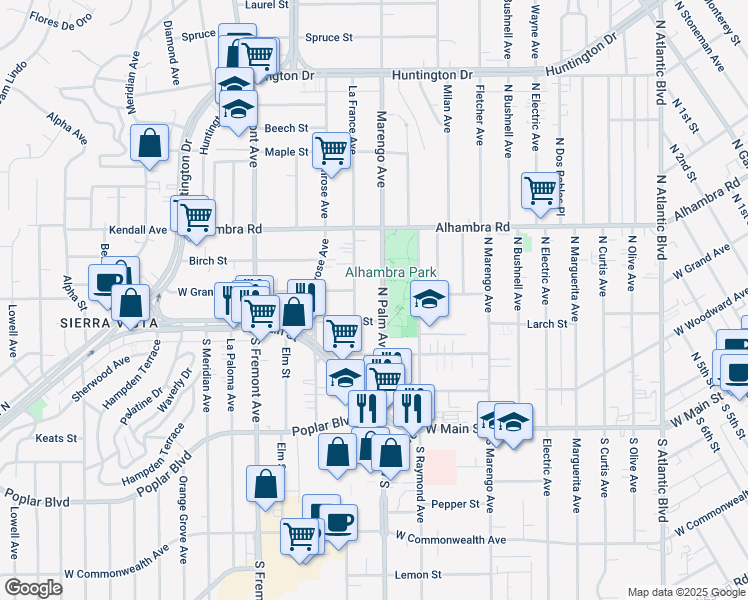 map of restaurants, bars, coffee shops, grocery stores, and more near 308 La France Avenue in Alhambra