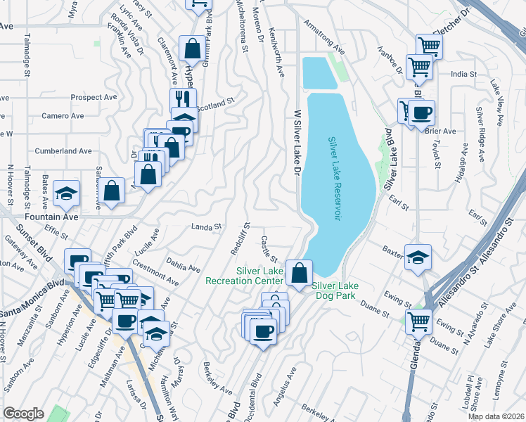 map of restaurants, bars, coffee shops, grocery stores, and more near 2078 Kenilworth Avenue in Los Angeles