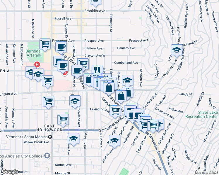 map of restaurants, bars, coffee shops, grocery stores, and more near in Los Angeles