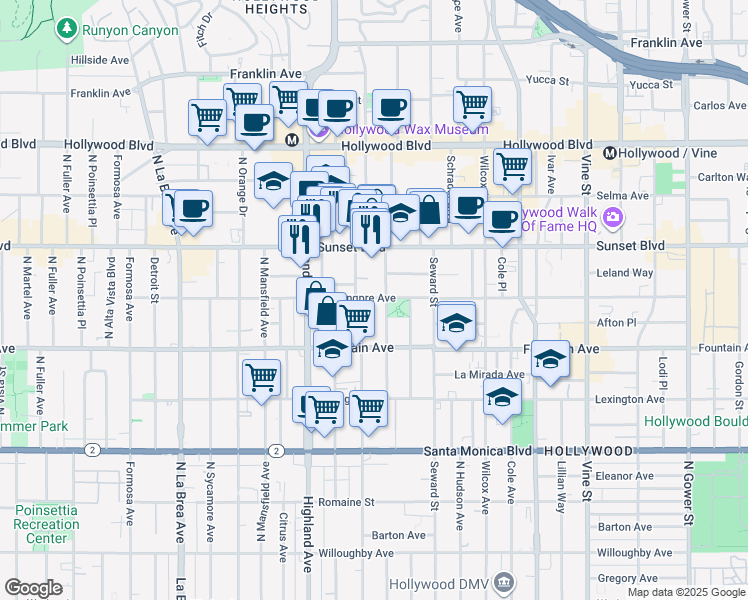 map of restaurants, bars, coffee shops, grocery stores, and more near 1408 North Las Palmas Avenue in Los Angeles