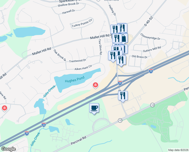 map of restaurants, bars, coffee shops, grocery stores, and more near 324 Aiken Hunt Circle in Columbia