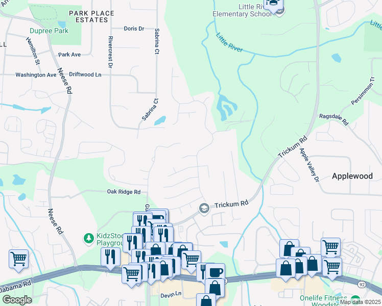 map of restaurants, bars, coffee shops, grocery stores, and more near 802 Cataya Cove in Woodstock