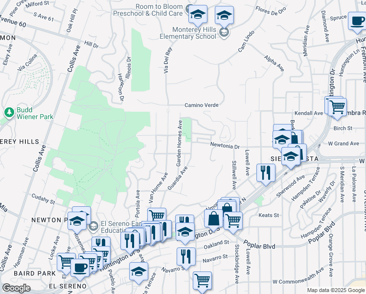 map of restaurants, bars, coffee shops, grocery stores, and more near 4314 Garden Homes Avenue in Los Angeles