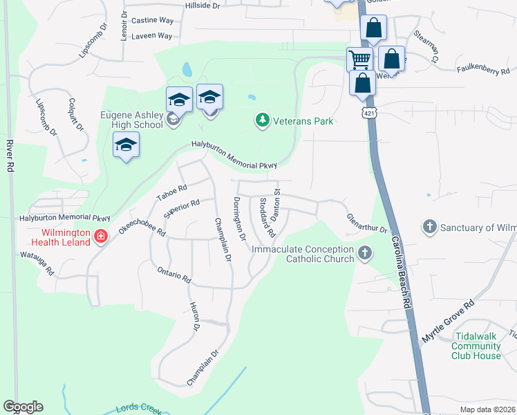map of restaurants, bars, coffee shops, grocery stores, and more near 6602 Danton Street in Wilmington