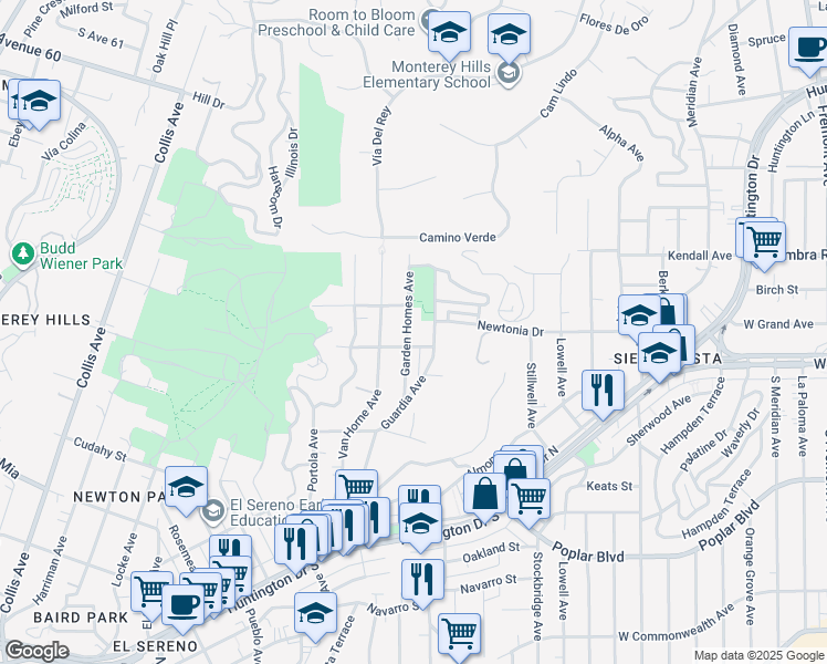 map of restaurants, bars, coffee shops, grocery stores, and more near 4314 Garden Homes Avenue in Los Angeles